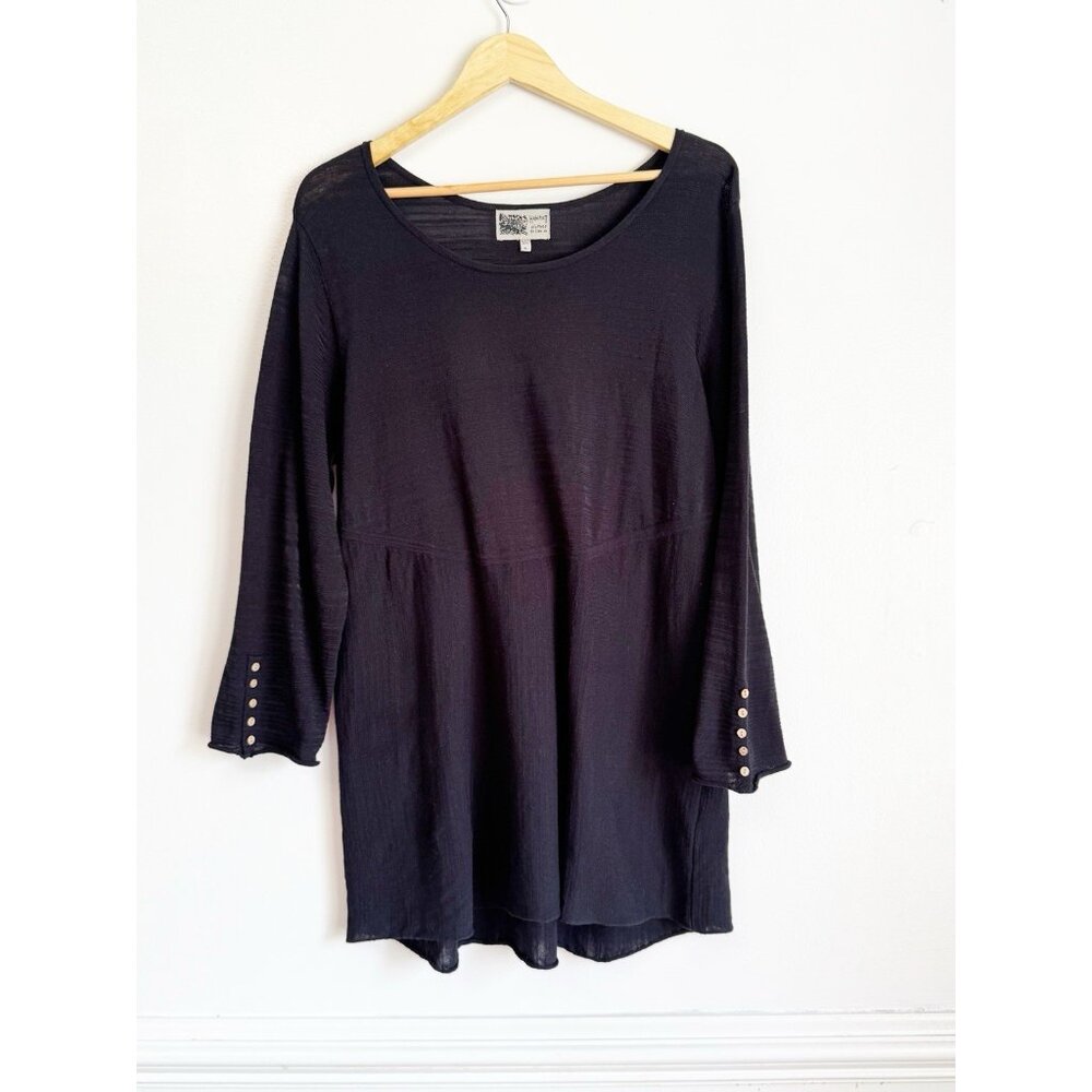 Habitat Blue Tunic Top Women’s XL Nautical 3/4 Sleeves Quiet Luxury Minimalist
